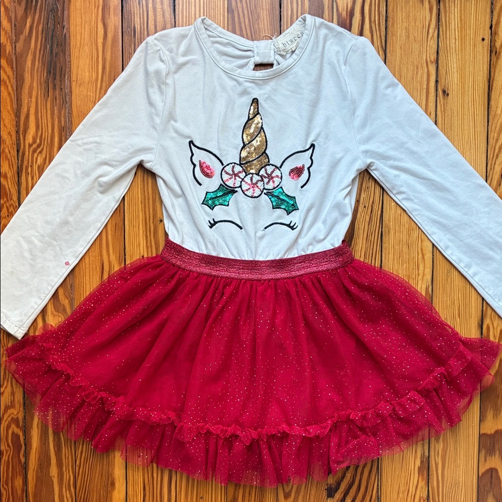 Christmas unicorn dress with tulle skirt and sequins